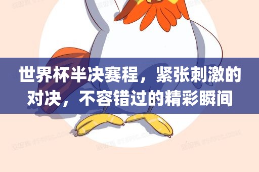 世界杯半决赛程，紧张刺激的对决，不容错过的精彩瞬间漯河市盈旭机械设备有限公司