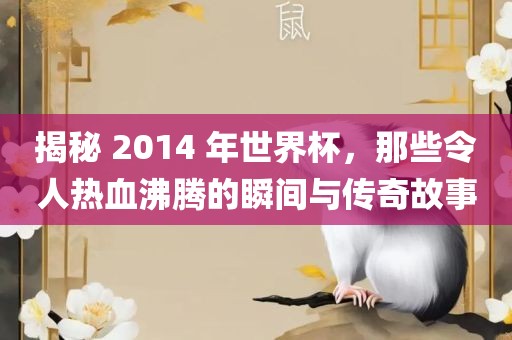 揭秘 2014 年世界杯，那些令人热血沸腾的瞬间与传奇故事