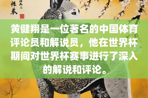 黄健翔是一位著名的中国体育评论员和解说员，他在世界杯期间对世界杯赛事进行了深入的解说和评论。
