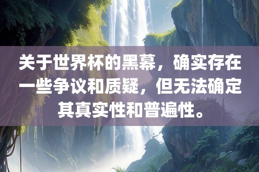 关于世界杯的黑幕，确实存在一些争议和质疑，但无法确定其真实性和普遍性。漯河市盈旭机械设备有限公司