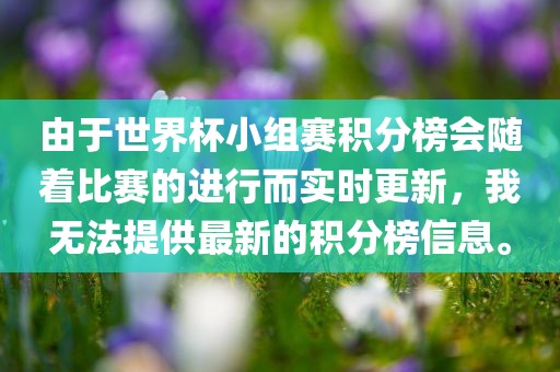 由于世界杯漯河市盈旭机械设备有限公司小组赛积分榜会随着比赛的进行而实时更新，我无法提供最新的积分榜信息。