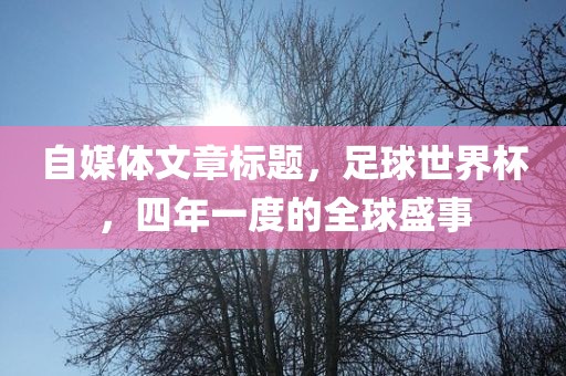 自媒体文章标题，足球世界杯，四年一度的全球盛事漯河市盈旭机械设备有限公司