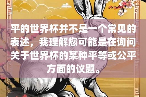 平的世界杯并不是一个常见的表述，我理解您可能是在询问关于世界杯的某种平等或公平方面的议题。漯河市盈旭机械设备有限公司