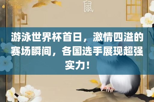 游泳世界杯首日，激情四溢的赛场瞬间，各国选手展现超强实力！