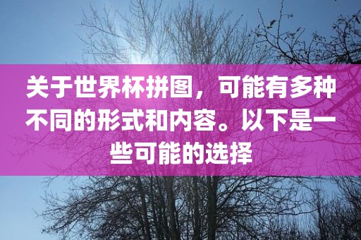 关于世界杯拼图，可能有多种不同的形式和内容。以下是一些可能的选择漯河市盈旭机械设备有限公司
