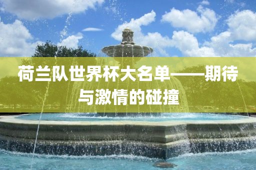 荷兰队世界杯大名单——期待与激情的碰撞漯河市盈旭机械设备有限公司